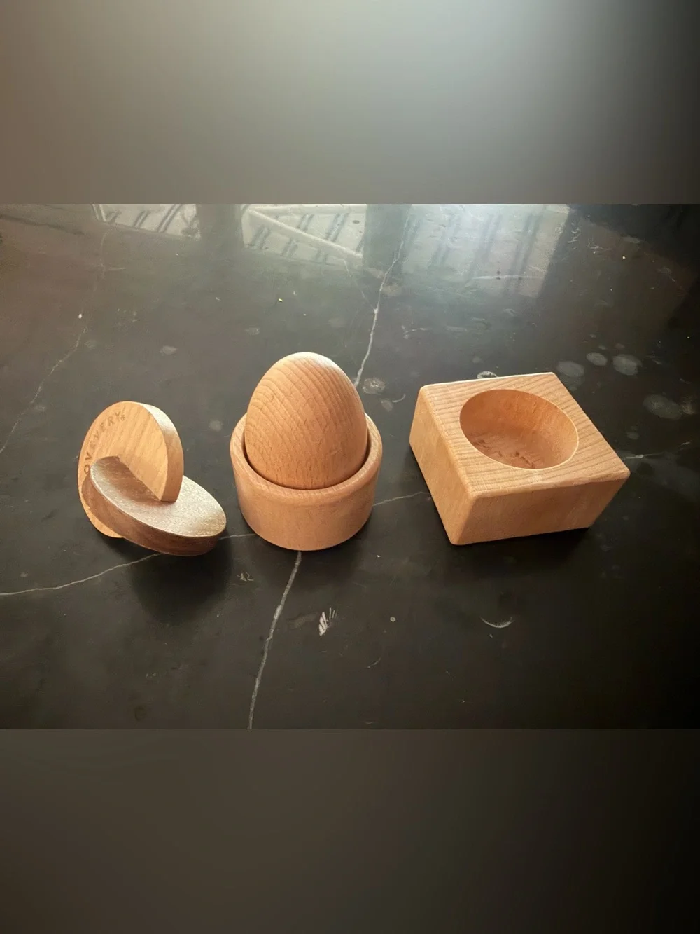 4 piece Lovevery Wooden Egg Toy with Holders - Natural Wood